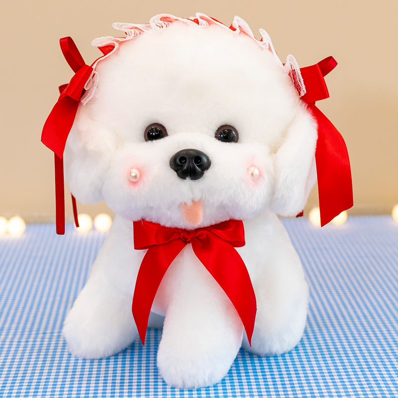 可爱比熊犬公仔洛丽塔玩偶娃娃泰迪狗小白狗毛绒玩具女孩背包草莓