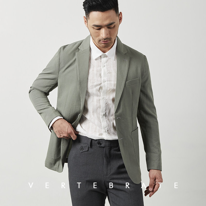 脊椎动物休闲日系绿色豆绿西服男装单西服透气轻薄西服