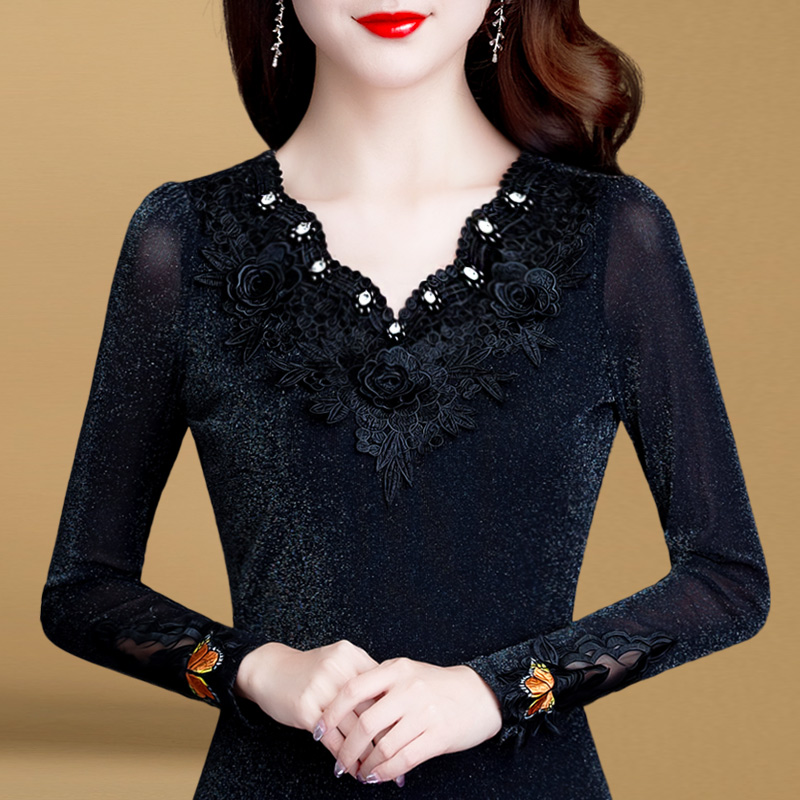 加绒蕾丝打底衫长袖秋冬女上衣2021新款薄款内搭小衫时尚T恤秋衣