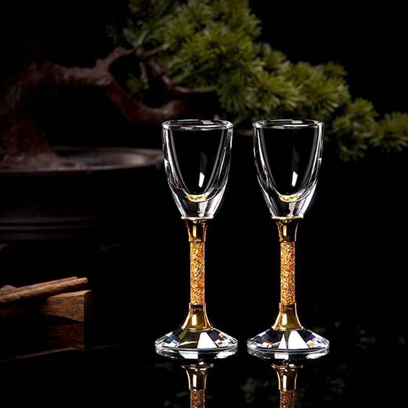 6壶家用酒盅高脚杯小高酒器白酒水晶6杯一口白酒杯