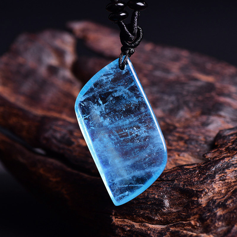 天然海蓝宝吊坠蓝水水晶滴水项坠项链礼物项坠