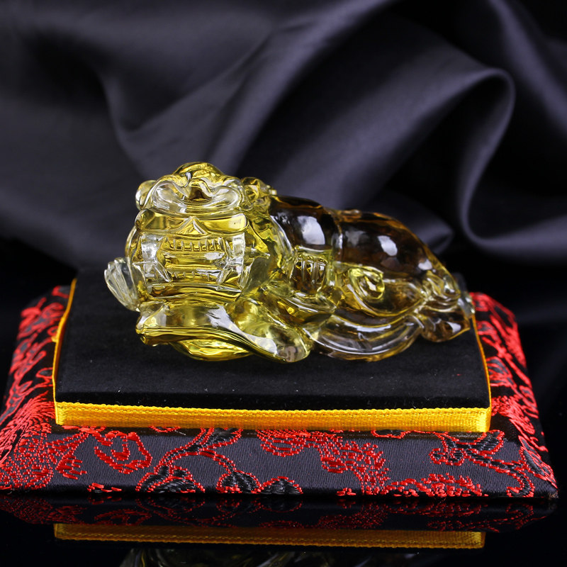 貔貅开光天然黄水晶摆件风水摆设一对屁股证书摆件