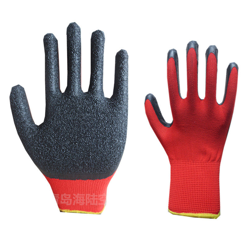 包邮劳保皱纹耐磨防滑乳胶薄款尼龙透气浸胶夏工作防护手套海陆空