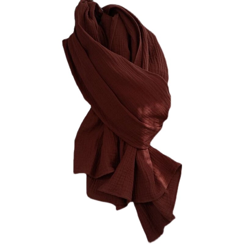 自制纯棉棉布长围巾披肩柔软双层棉做旧褐红微围巾