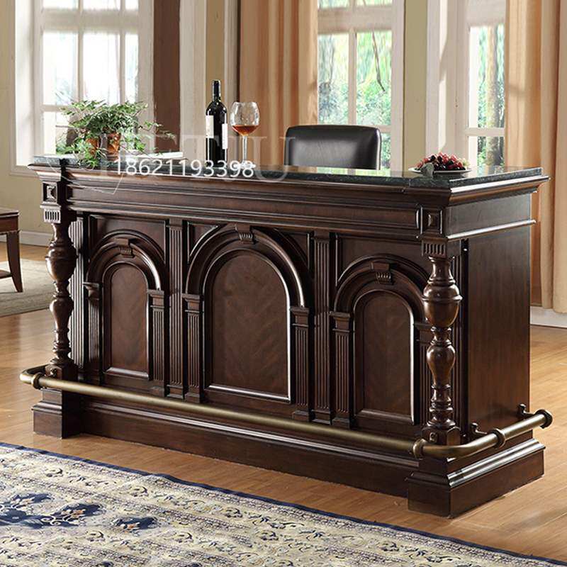 美式吧台酒柜家用欧式实木餐边柜隔断复古art吧台