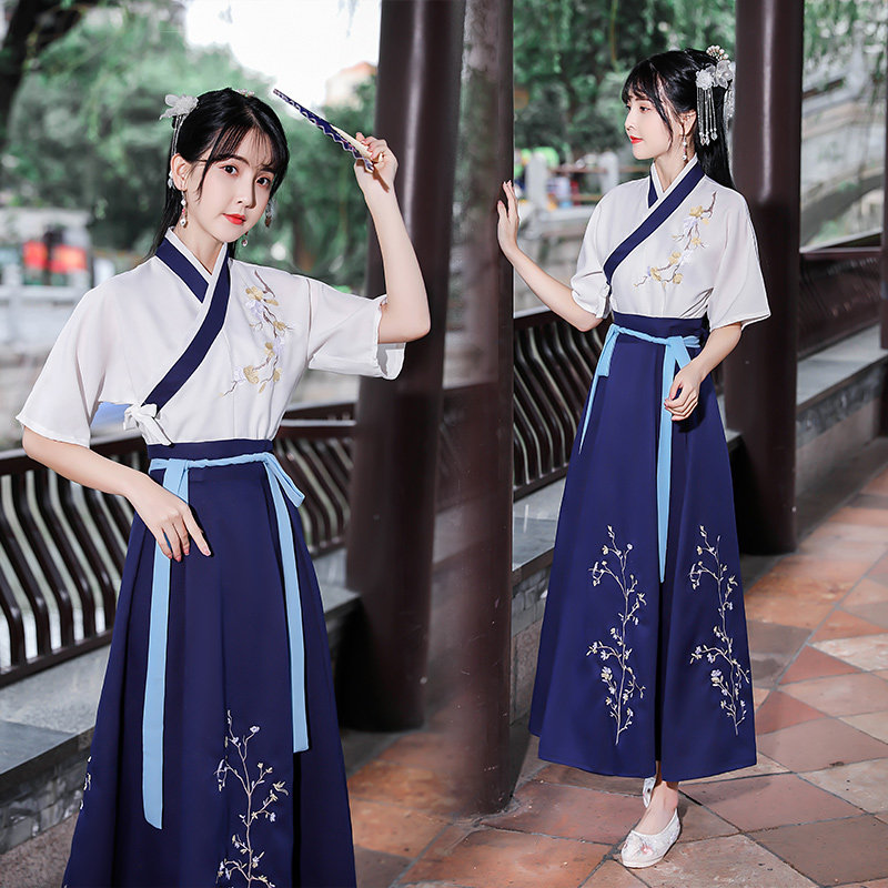 日常改良汉服女夏季大码两件套仙气汉元素现代中国民族服装