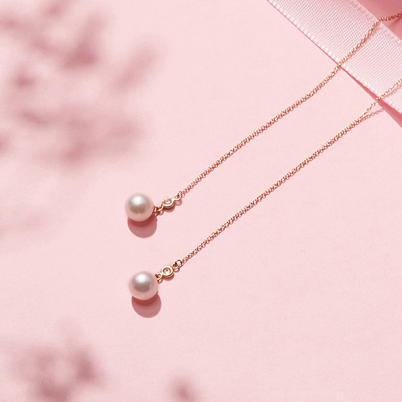 礼物花蜜日本akoya海水珍珠14k金锆石耳耳饰