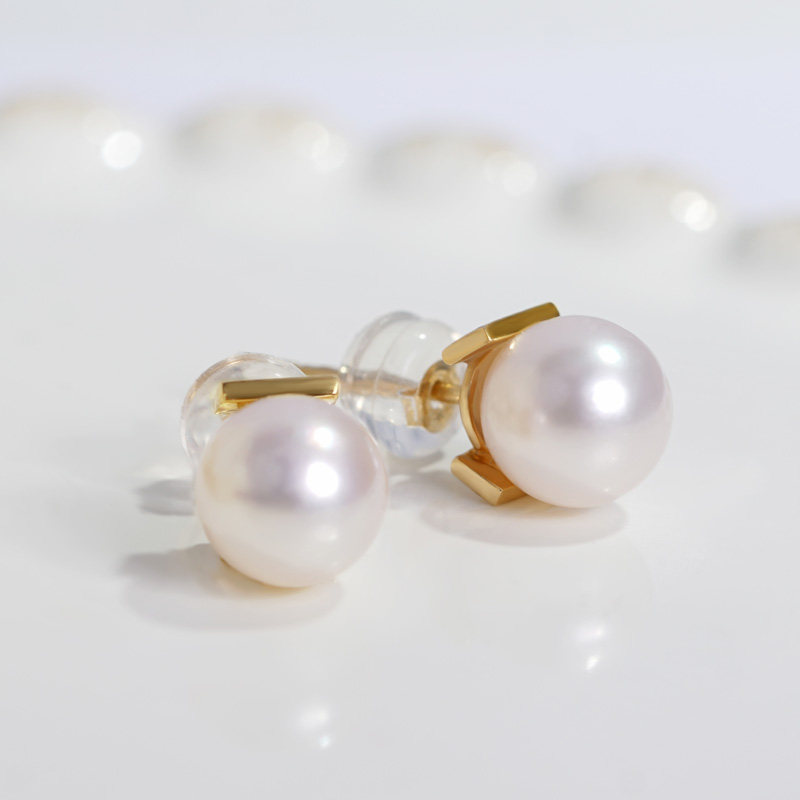 礼物花蜜日本akoya海水珍珠18k简约几何立体耳饰