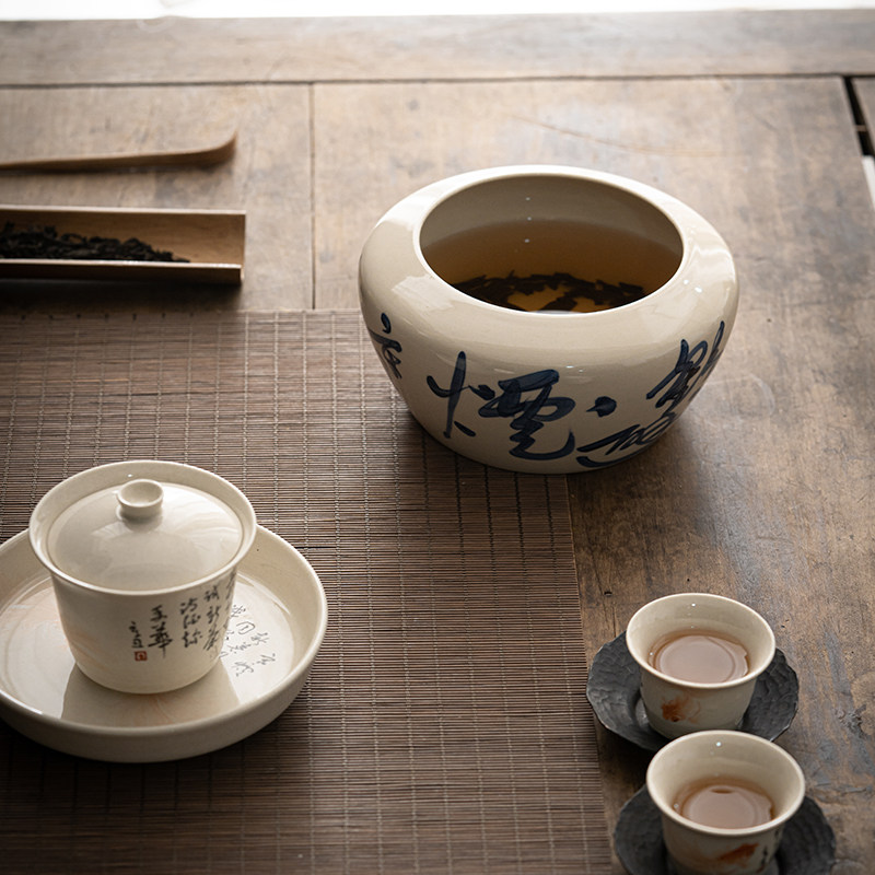 舍己宜物手工建水水盂茶艺茶渣斗干泡茶桌杯洗茶道