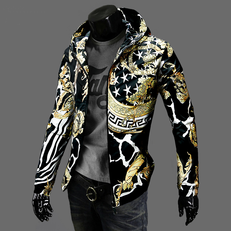 春秋休闲外套男潮牌韩版痞帅个性印花男士夹克修身炸街新款上衣服