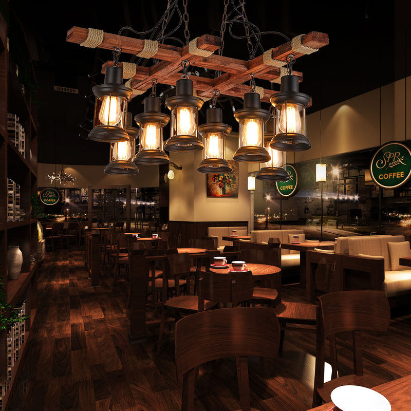 复古工业风船木吊灯个性创意怀旧酒吧装饰漫网咖啡餐厅木头麻绳灯