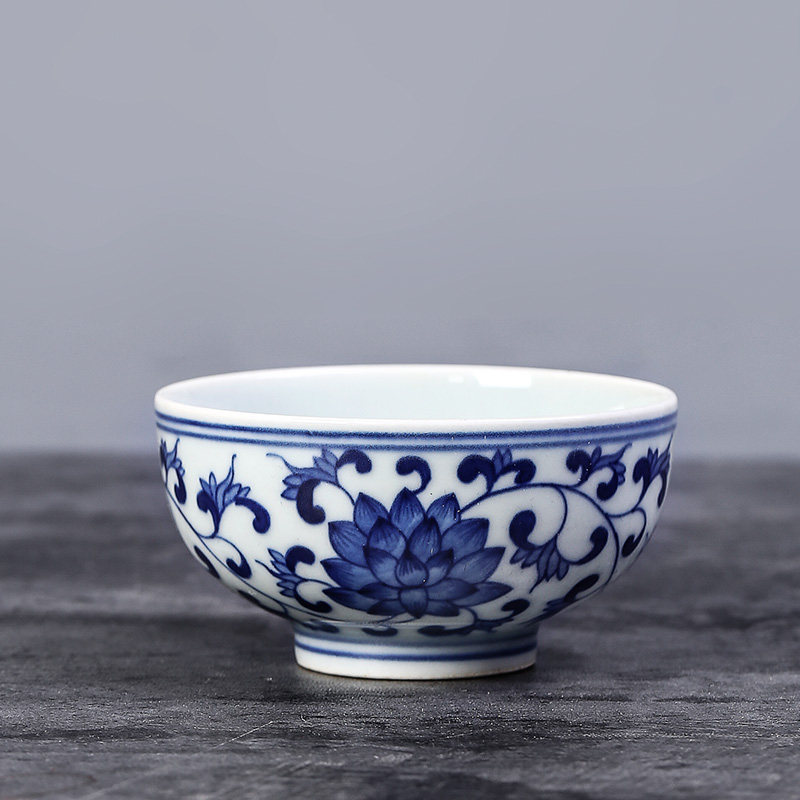 景德镇陶瓷小青青花茶杯手工手绘缠枝主人杯单杯单只茶杯