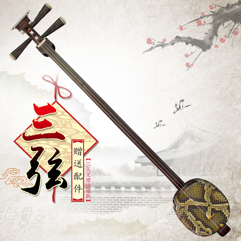 黑檀木三弦 大中三弦小三弦送硬盒拨片演奏琴 苏州民族弹拨乐器