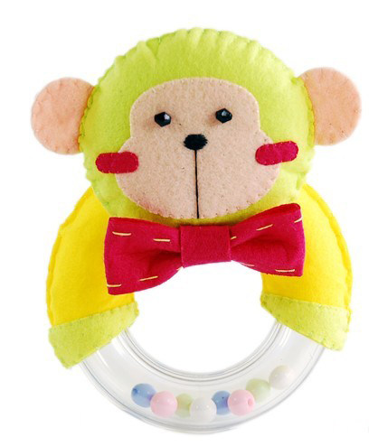 宝宝手摇铃新生儿布偶熊 手工自制布艺diy材料包 婴儿摇铃玩具 - 米