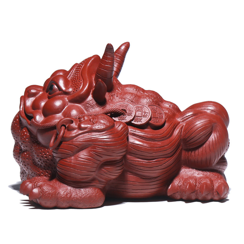 宜兴紫砂茶宠三足金蟾全手工大红袍鸿运牛精品摆件茶宠摆件
