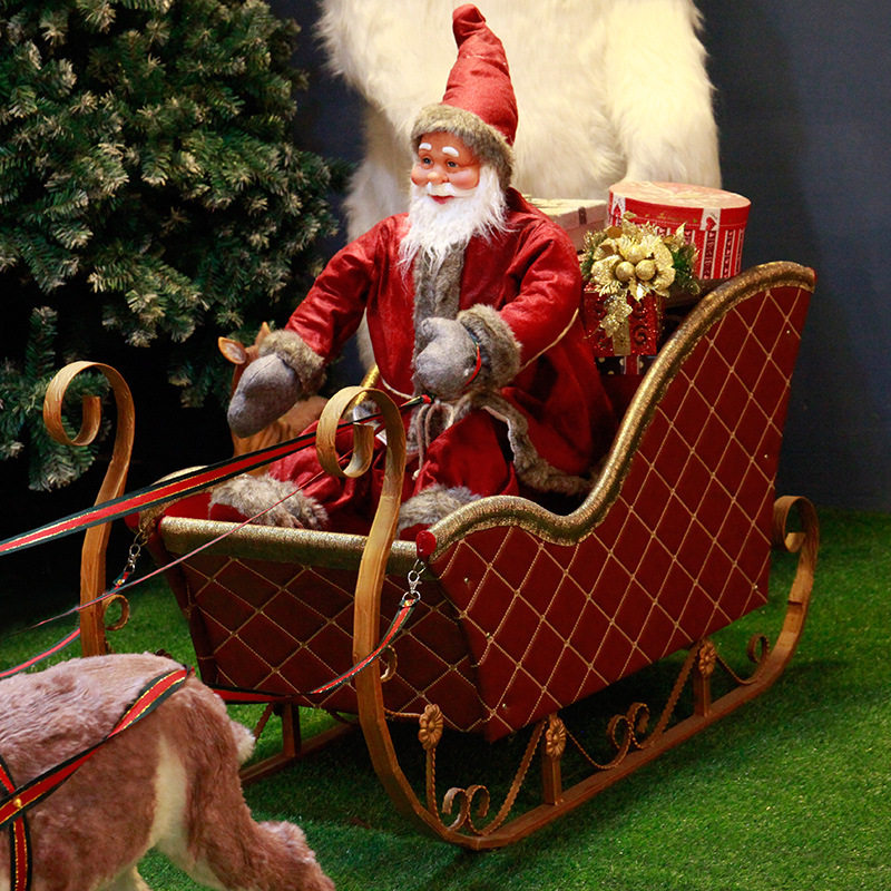 圣诞节装饰品高档圣诞拉车雪橇木质酒店大厅室内圣诞鹿