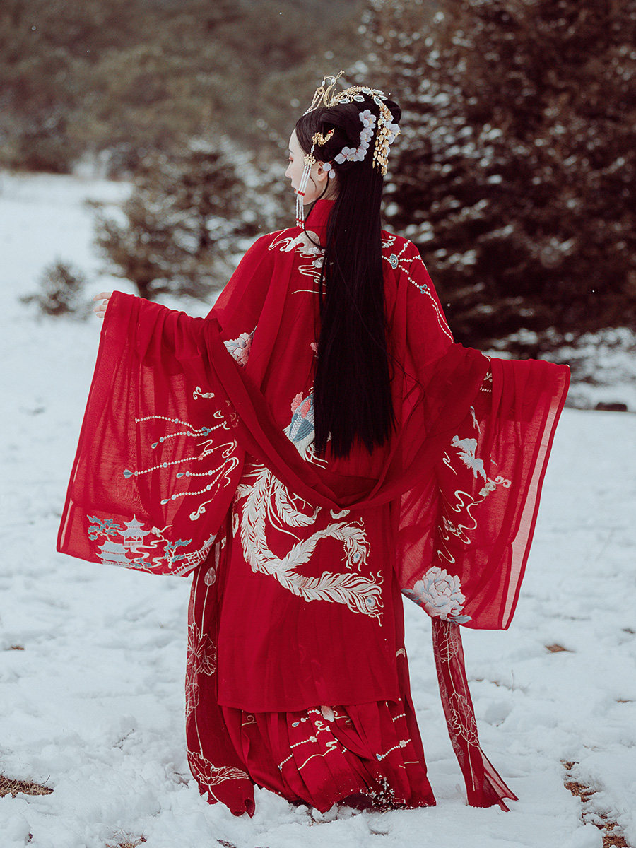 钟灵记红颜赋对襟齐腰襦裙汉服大袖嫁衣配披帛广袖红色婚服春秋夏