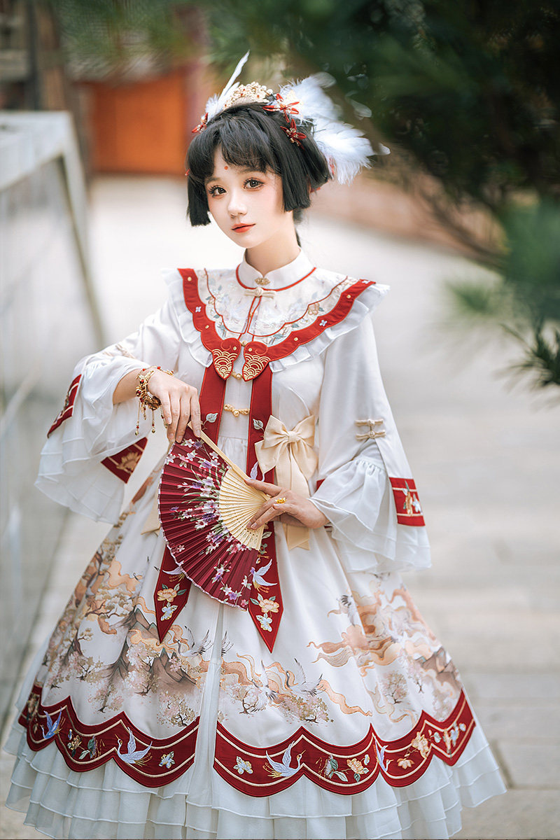 钟灵记霓鹤月国风洛丽塔套装秋冬中华lo日常连衣裙汉服