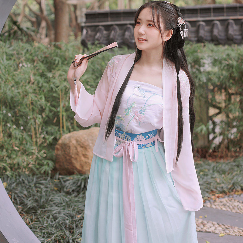 钟灵记【绯烟】日常汉服女对襟上襦齐腰襦裙改良吊带中国风春夏秋