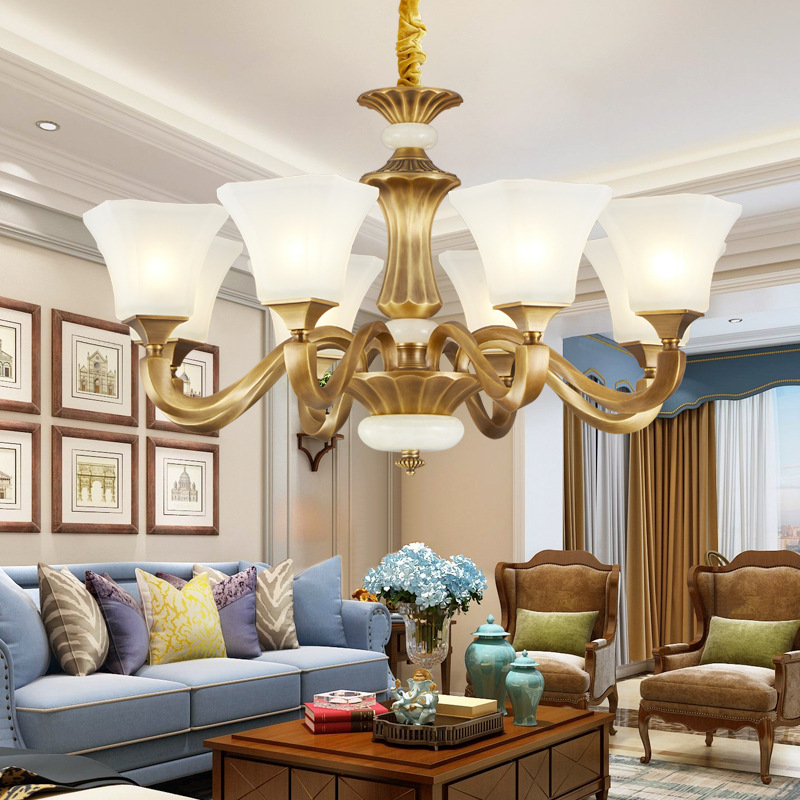 美式全铜吊灯欧式玉石大气客厅灯简简欧灯饰客厅吊灯