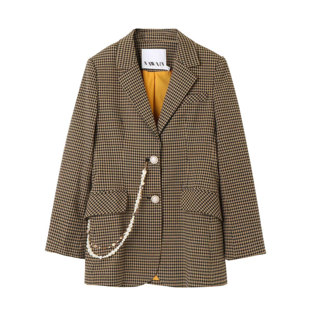 纳纹2022秋季新款复古格子西装外套女小众设计感宽松格纹西服上衣