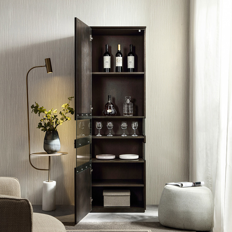 意式极简单门酒柜玻璃实木高柜子餐边柜装饰柜现代餐厅储物柜家具