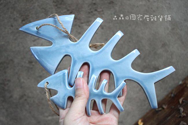 复古古北欧式地中海陶瓷招财小鱼鱼骨雕刻工艺品摆件