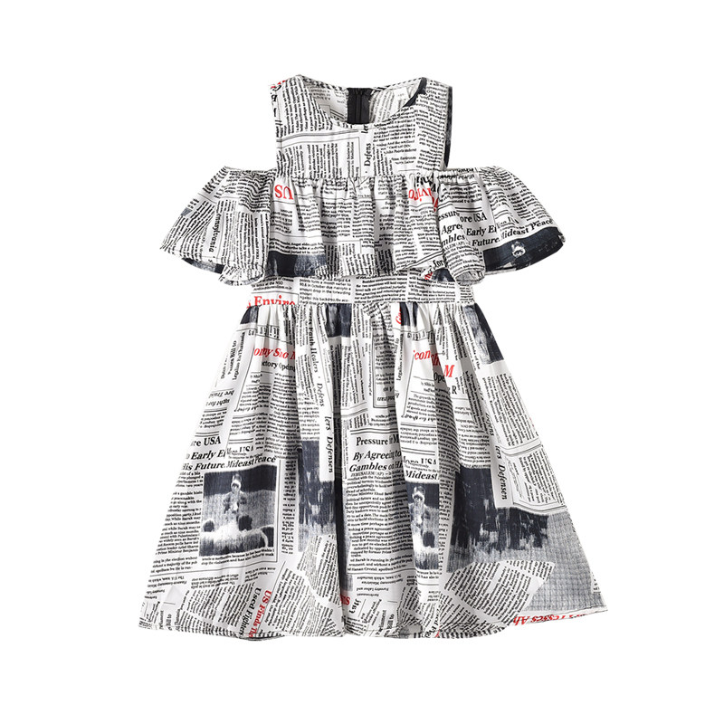 班吉鹿女童夏季裙子2020新款个性潮流报纸式涂鸦洋气女孩子连衣裙