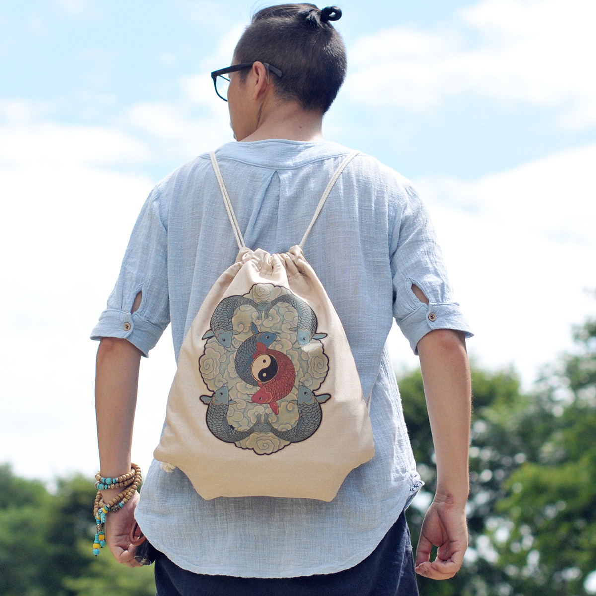 布包原创太极抽绳双肩背包道士束口道教法器双肩背包