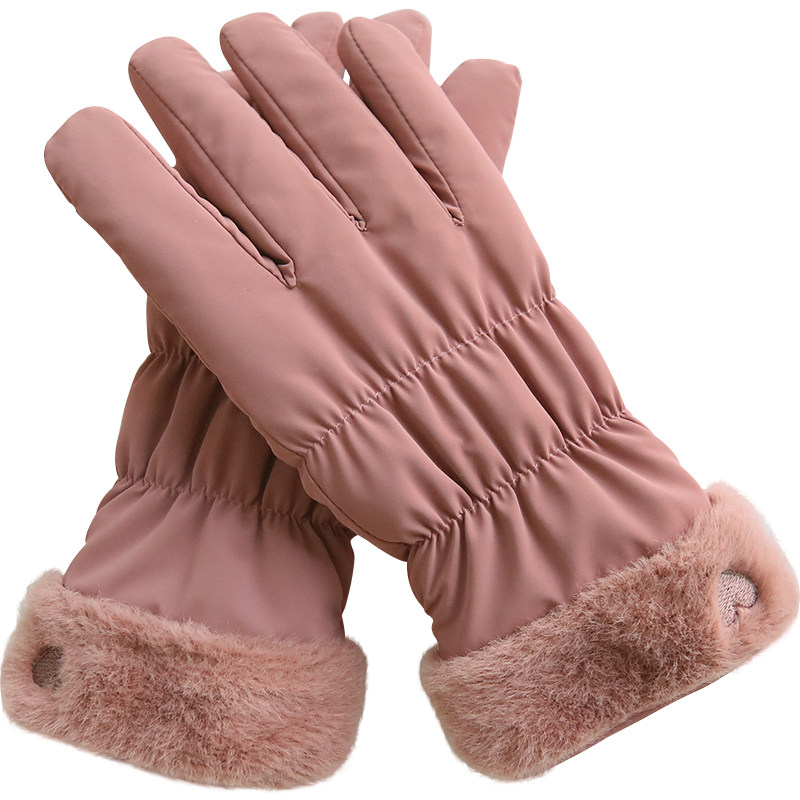 冬天羽绒手套五指加厚加绒可爱滑雪手套