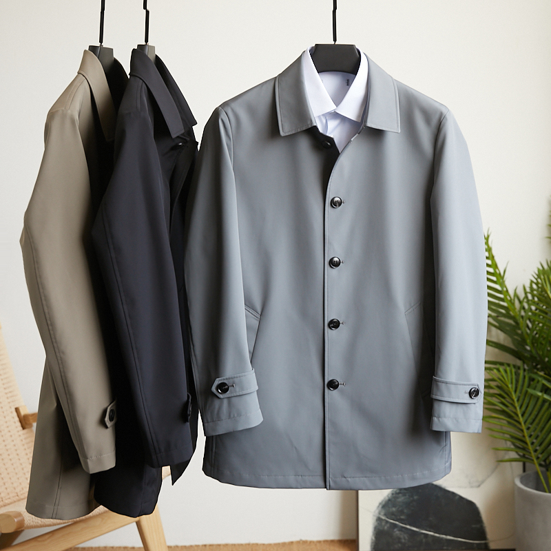 荣耀之作！進口华达呢！春季新款男士高端纯色轻商务休闲风衣外套