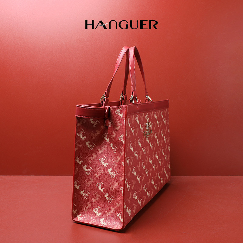 hanguerck大牌奢侈品ghg红色托特手提大包包包女托特包
