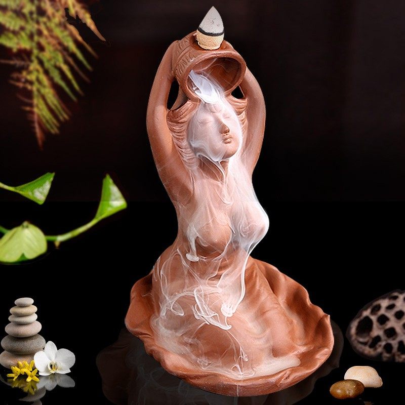 美人沐浴倒流流香陶瓷紫砂香炉创意个性茶道家用香薰炉