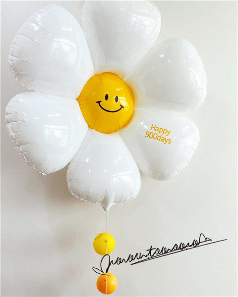 白色花朵铝膜气球野餐鸡蛋蛋花太阳花治愈甜品飘空气球