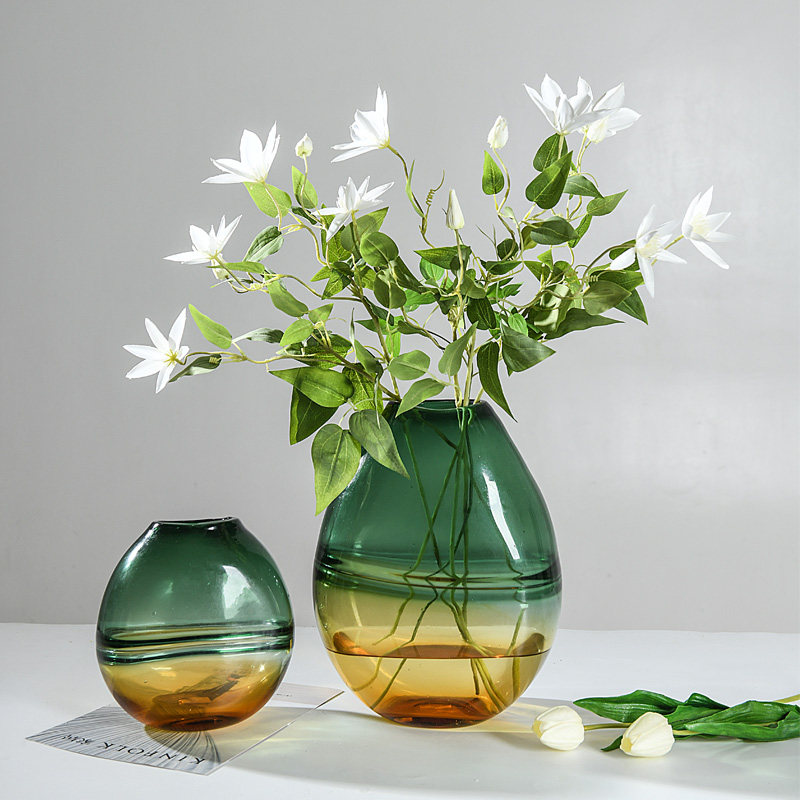 创意玻璃水培花瓶摆件透明插花植物渐变变色花瓶