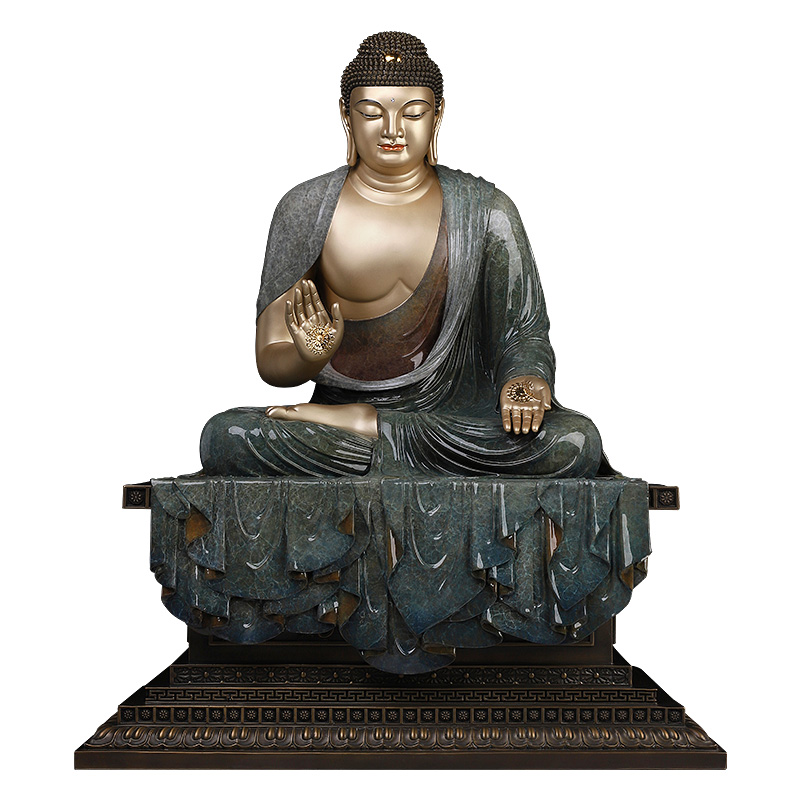 骏澜斋华严三三圣纯铜释迦牟尼佛像供奉家用阿尼摆件