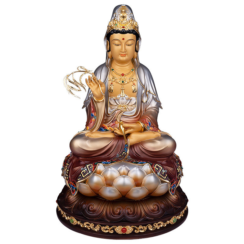 骏澜斋吾唐彩观世音菩萨佛像供奉家用坐莲观音神像佛堂摆件