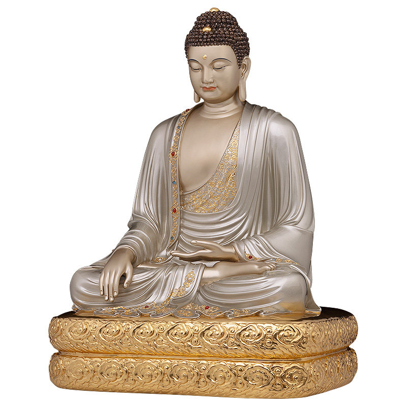 骏澜纯铜过去佛像摆件掐丝银彩镶宝拘留孙佛摆件