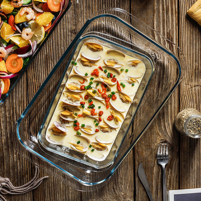 ezicok玻璃烤盘烘焙盘子钢化玻璃蒸鱼盘耐热家用钢化烤箱微波炉盘