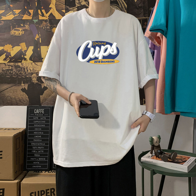 mystyle夏季新款简约字母短句印花男生宽松圆领t恤