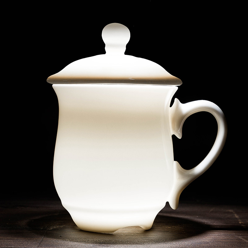 茶杯玉瓷手工白瓷杯瓷杯商务办公会议品茗杯花盖杯茶杯