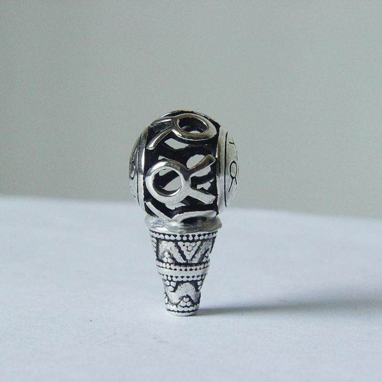 藏式佛头佛塔三通藏银镂空雕花星月金刚菩提佛珠念珠diy配饰 配件