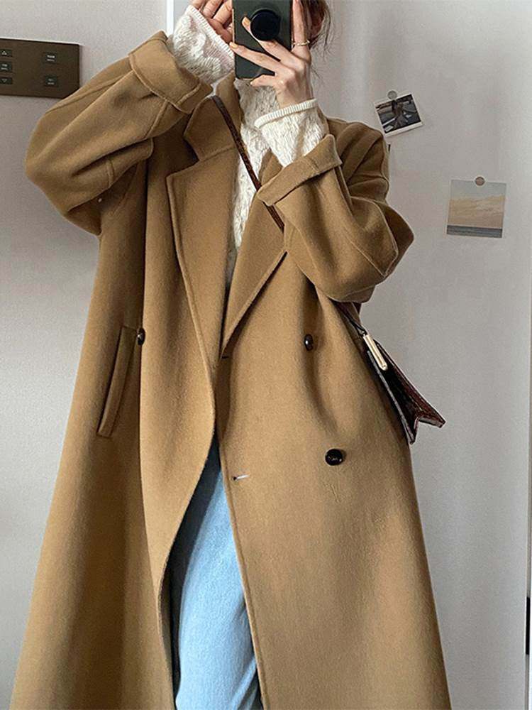 双面羊绒大衣女中长款小个子高级感气质韩系温柔反季羊毛毛呢外套