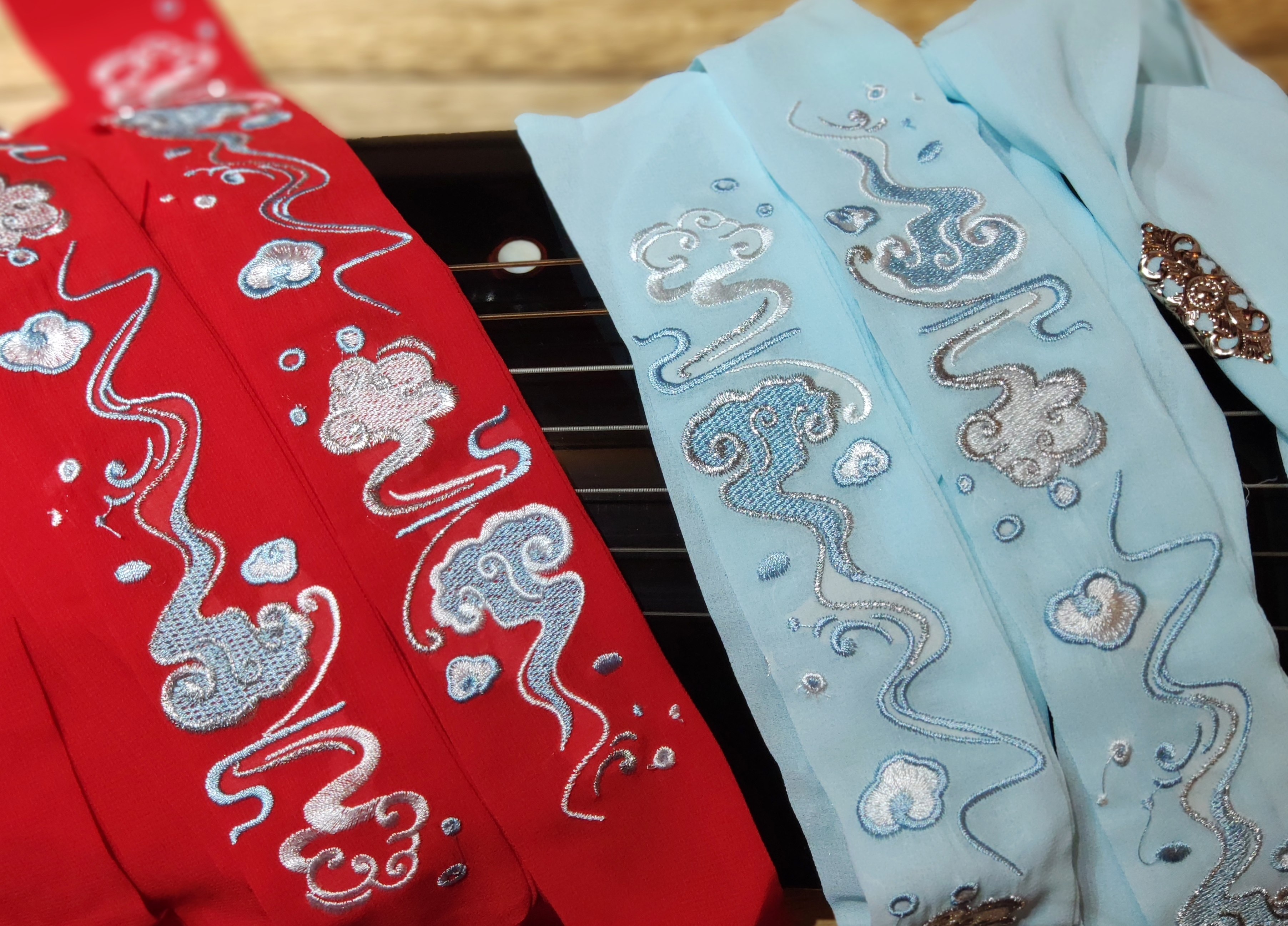 雅正三米超长红蓝cp云纹刺绣发带忘机cos古风配饰