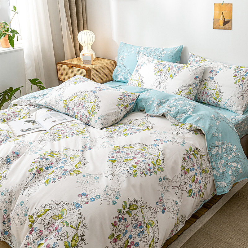 雅芳婷床上用品简约床品套件纯棉床单四件套全棉床品柔软亲肤被套