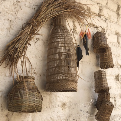 农庄山庄农家农村装饰品渔家渔具竹鱼笼鱼篓渔民餐厅复古怀旧农具壁饰