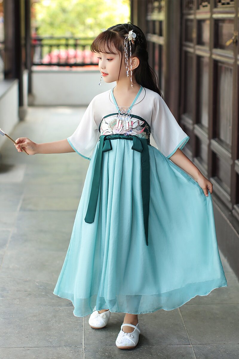 女童唐装国风中国连衣裙齐胸儿童夏季古装飘逸汉服