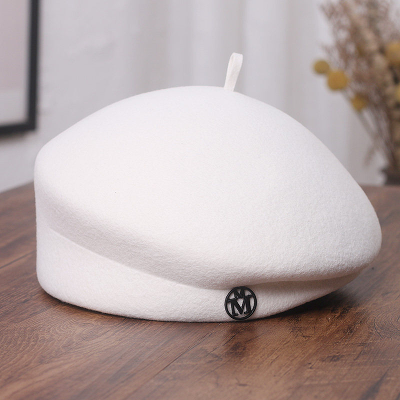 日系名媛白色贝雷帽女士秋冬羊毛呢画家帽英伦复古蓓蕾帽小礼帽潮