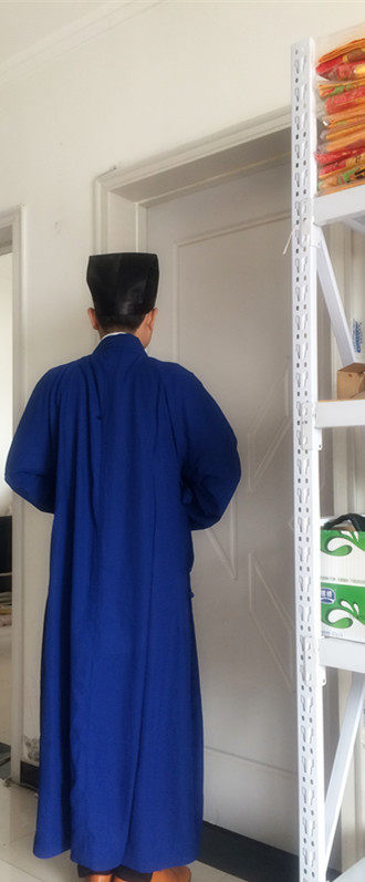 蓝色麻纱长袍/道袍/道服/道士服装/法袍/道教用品/大褂/法服