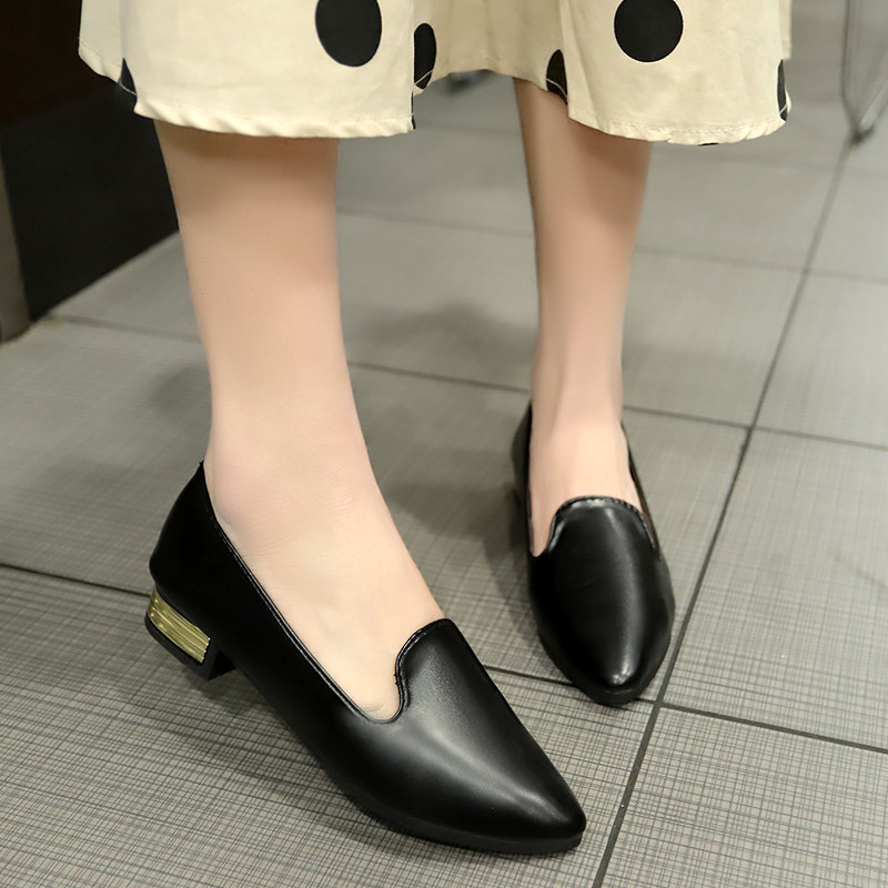 工作鞋女黑色平底女鞋职业上班鞋舒适软底防滑平跟浅口单鞋小皮鞋